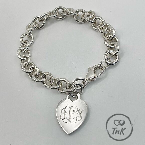Tiffany & Co. Heart Tag Charm Initials “JSL” - Bracelet 8" Sterling Silver Round - Picture 5 of 16